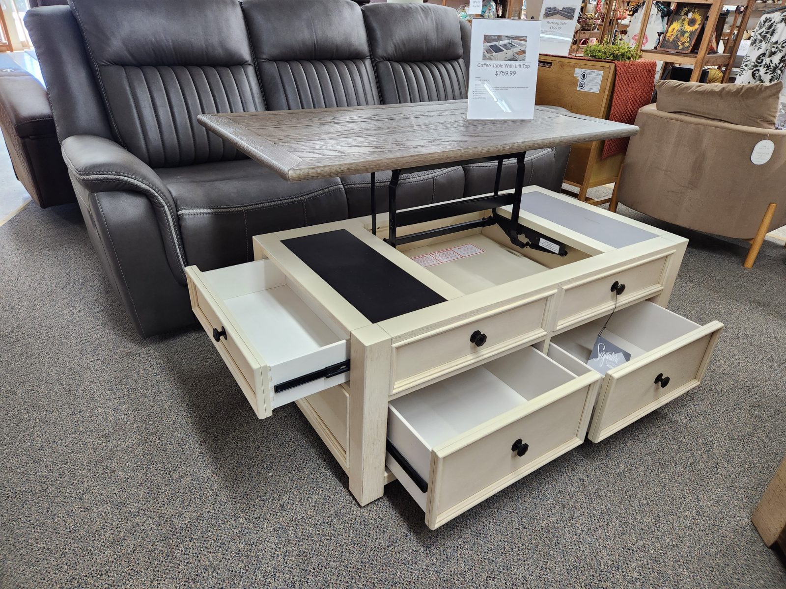 Coffee table with lift top and storage